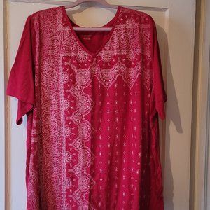 Catherines Red Pull Over V neck Paisley Short Sleeve Top Size 3x 26w/28w